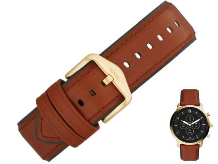 Oryginalny pasek Fossil 22mm FTW7025 brązowy skóra plus silikon złota klamra